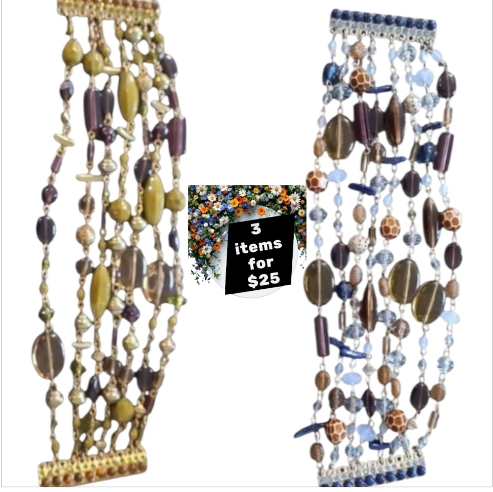 Bohemian Boho Beaded Rhinestone 8” Magnetic Closure Bracelet 7.75"